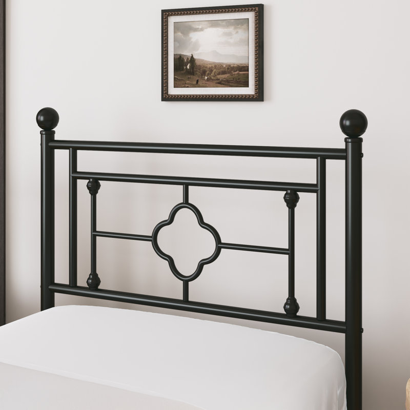 Base de lit plateforme en métal Ajayceon avec tête et pied de lit de style rétro, Simple, Noir