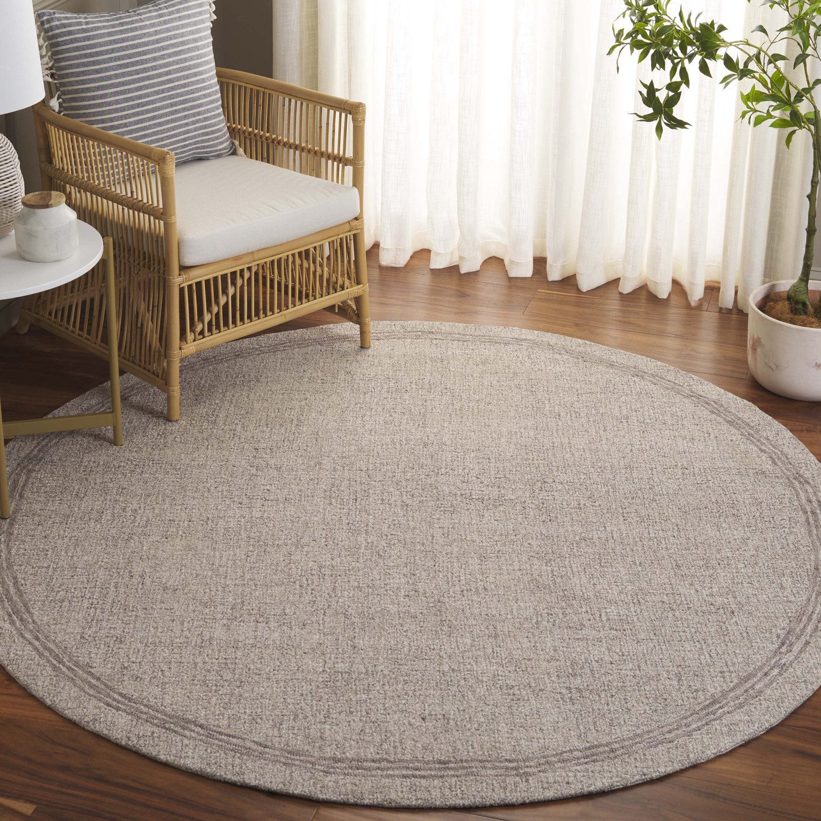 Gray Beige Hand-Tufted Wool Rug, Round 6'