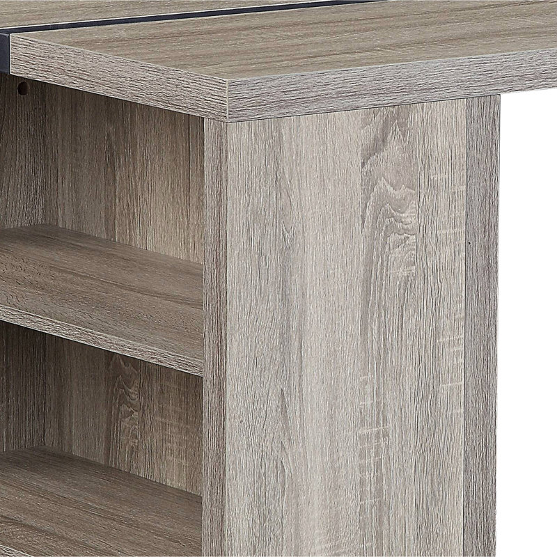 Élégante table rectangulaire en gris et noir, avec incrustations en métal et solutions de rangement organisées en chêne moderne et pour une touche