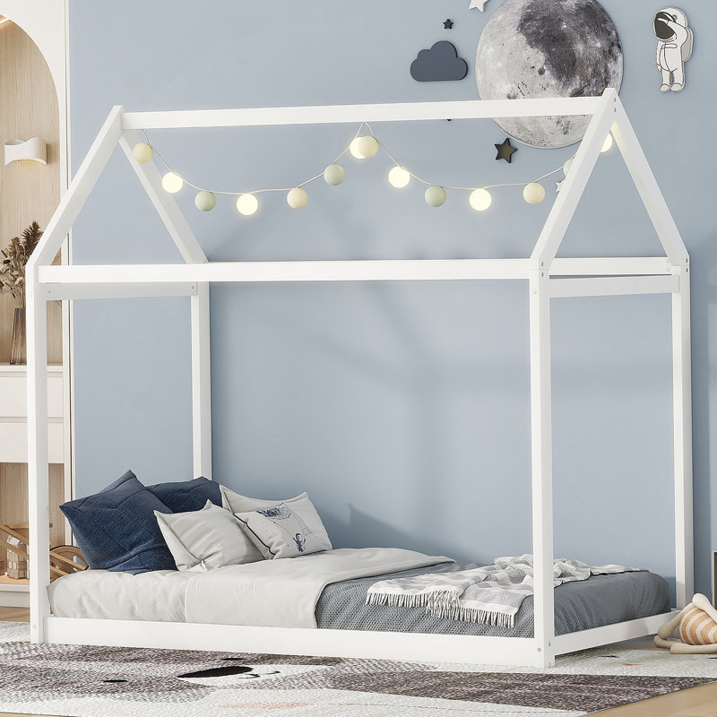 Lit maison en bois, Blanc