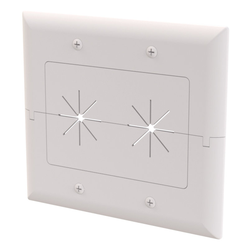 White 2-Gang Split Wall Plate with Flexible Opening