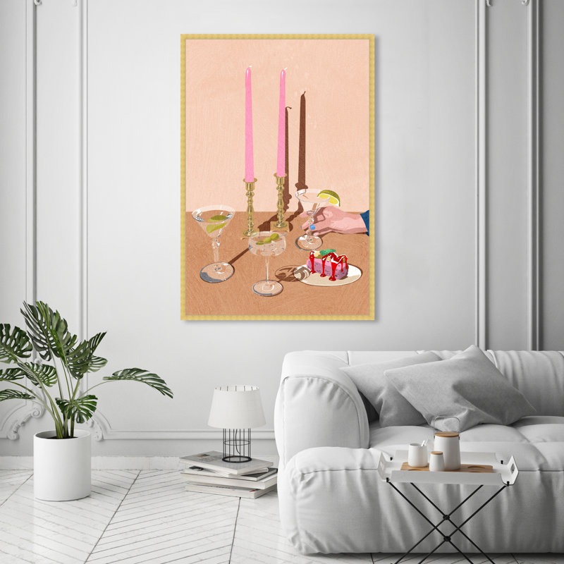 Après le dessert - Peinture sur toile, H 54 po x l 36 po, Papier avec cadre doré
