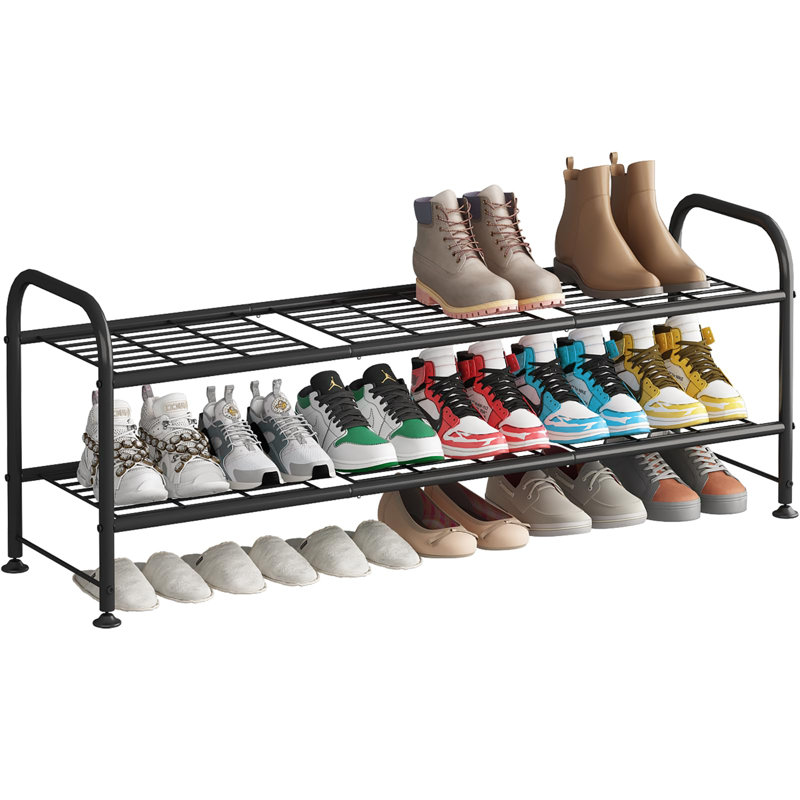 2 Tier Shoe Rack Made of Metal, Exquisitely Designed for Closets and Entryways, Black