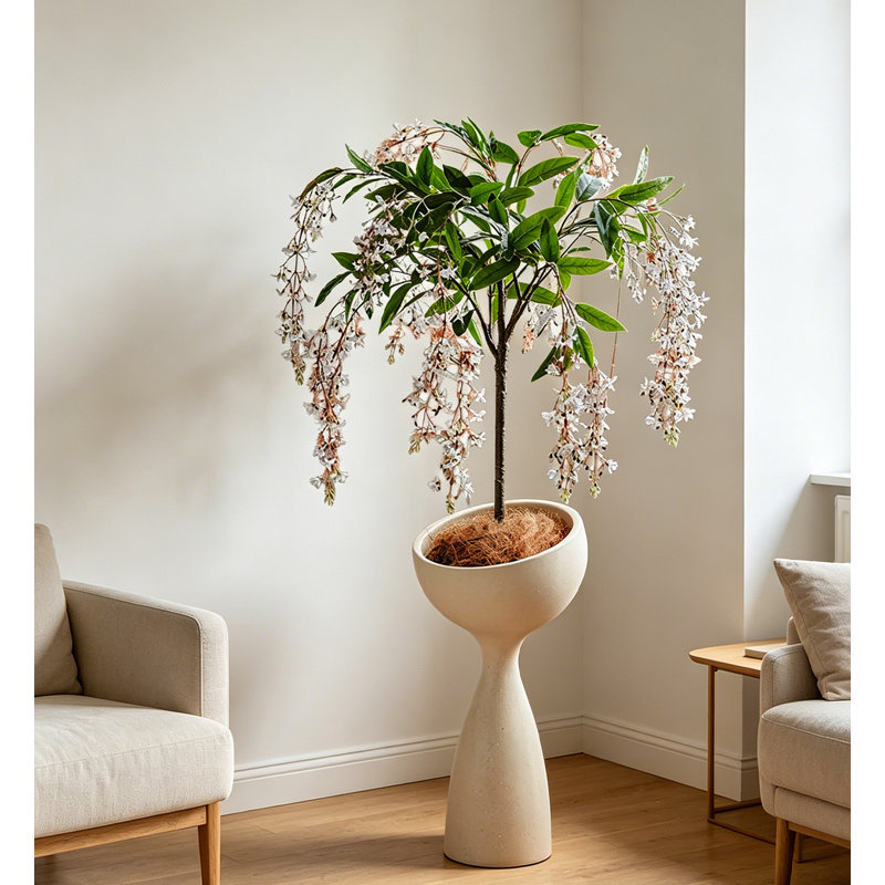 Jasmine qui pleure artificiellement, plante d'intérieur en pot, H 57,48 po x l 12,2 po x P 12,2 po, Crème