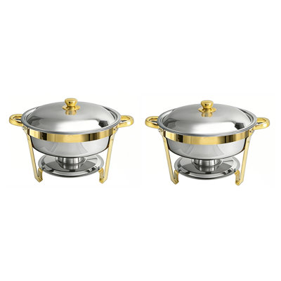 Ensemble de chauffe-plats rond de qualité supérieure avec accents dorés - Chauffe-buffet robuste en acier inoxydable pour la restauration, les mariages et les réceptions à domicile
