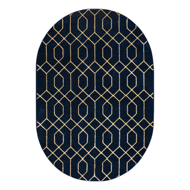 Tapis bleu marine et doré Glam, Ovale 4 pi 1 po x 6 pi 1 po