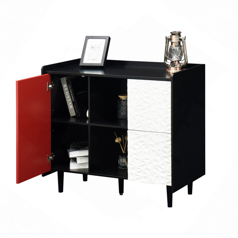 Buffet Buffet, armoire de rangement avec portes, 2 tiroirs au style unique de panneau et 2 compartiments de rangement ouverts, armoire d'appoint de bar pour la cuisine, la salle à manger