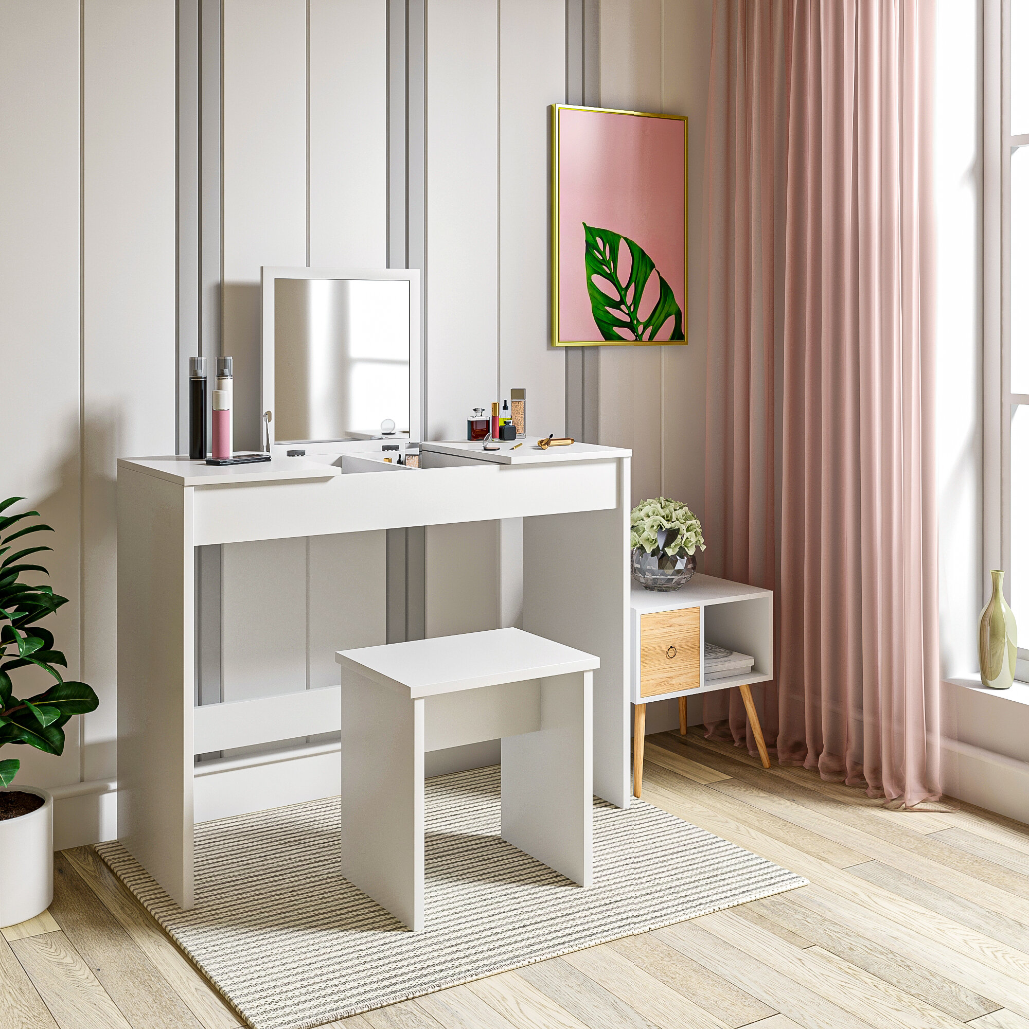 Ebern Designs Damaurion Dressing Table with Mirror & Reviews | Wayfair ...