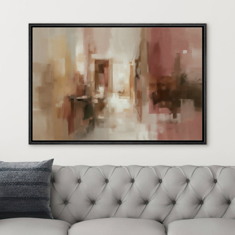 Warm Neutral Abstract Interior Light and Shadow Framed Canvas Master Bedroom Wall Art Work Print, Black Floater Frame