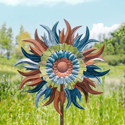 Wind Spinners Outdoor, 84" Large Metal Kinetic Wind Sculptures For Garden, Classic Yard Art With 2 Piece Welcome Flag Decoration