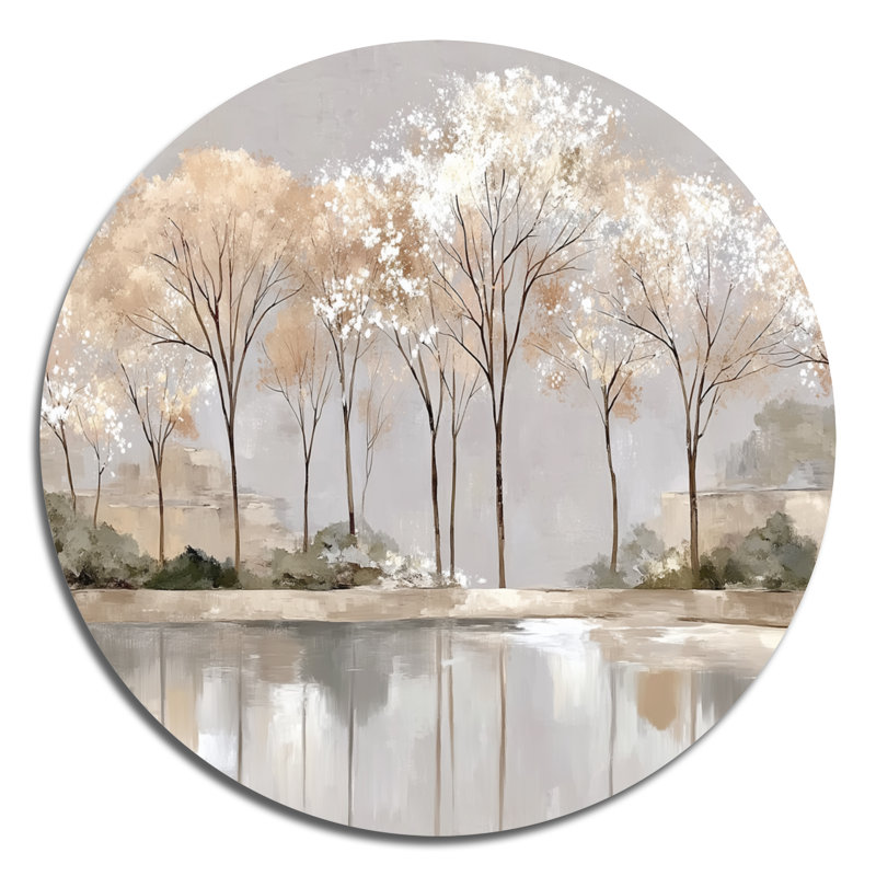 Golden Sunset Trees In Winter - Paysages, décoration murale ronde en métal, L 23 po x H 23 po