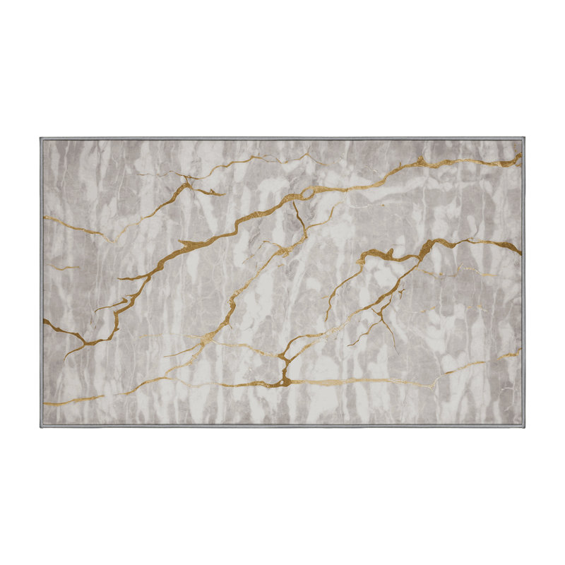 Machine Washable Gray Area Rug, Rectangle 3' x 5'