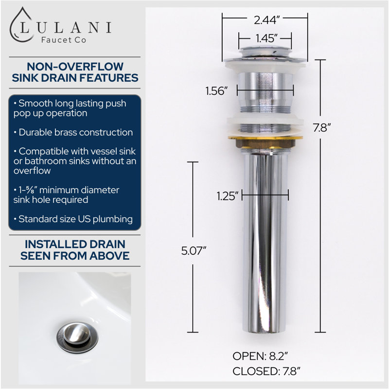 Lulani Chrome Single Hole Bathroom Faucet with Drain Assembly
