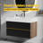 36" Mid-Century Modern Floating Bathroom Vanity, Walnut And Matte Black Grille With Glossy White Solid Surface Sink