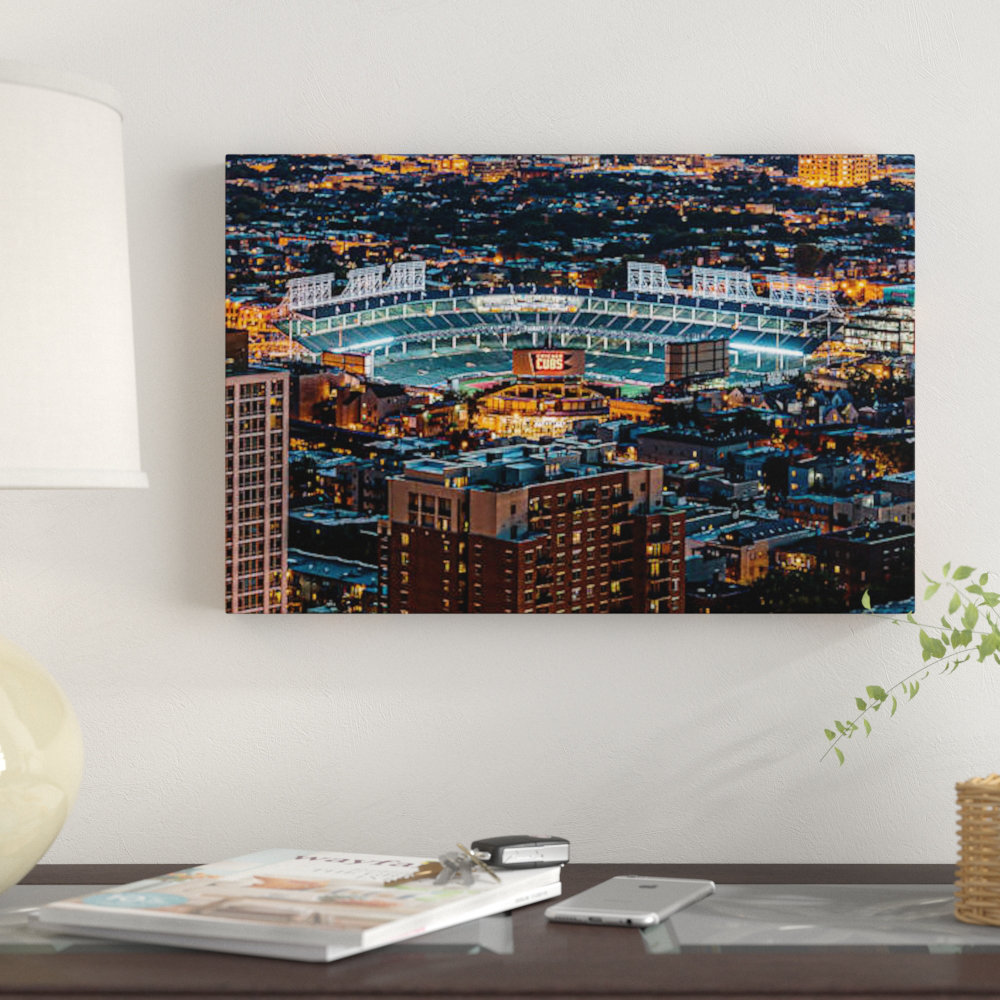 Wrigley Field, Park Place Towers, Nighttime by Raymond Kunst - Gallery-Wrapped Canvas Giclée Print East Urban Home