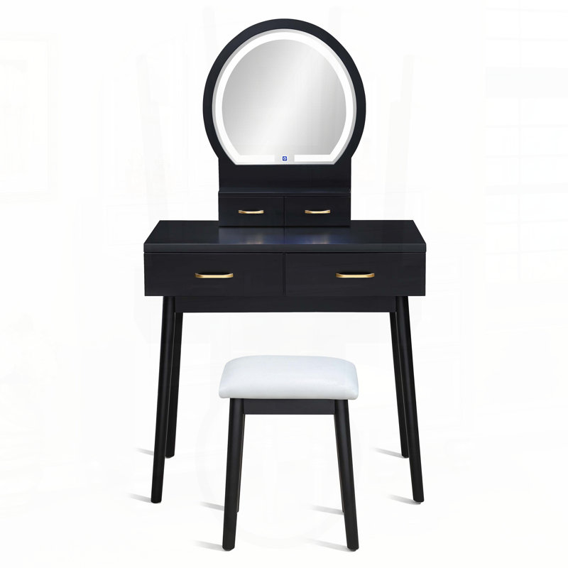3-Piece Vanity Set with Built-in LED Mirror & Gold Handles