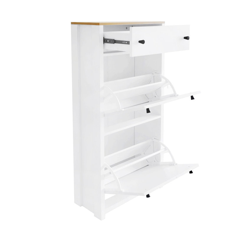 Entryway Shoe Organizer With 2 Flip Drawers, Wood Shoe Cabinet With Drawer, Free Standing Shoe Cabinet With Adjustable Panel, Shoe Storage Organizer For Home