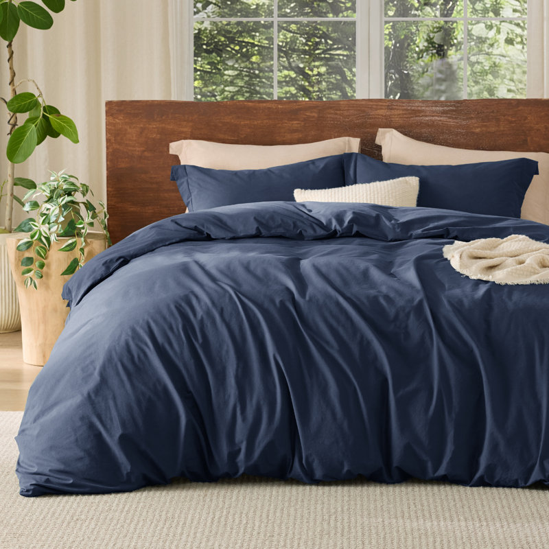 Bedsure 100% Washed Cotton Duvet Cover Set, Super King Duvet Cover + 2 Shams(20"*36"), Light Brown