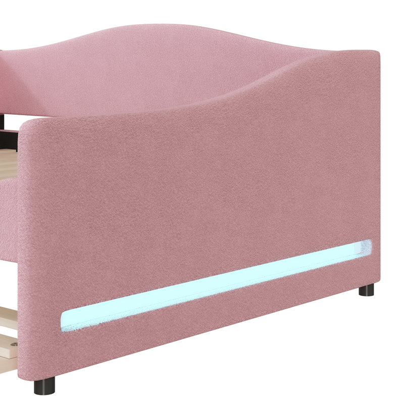 Lit de jour rembourré avec couchette, Lit double, Rose