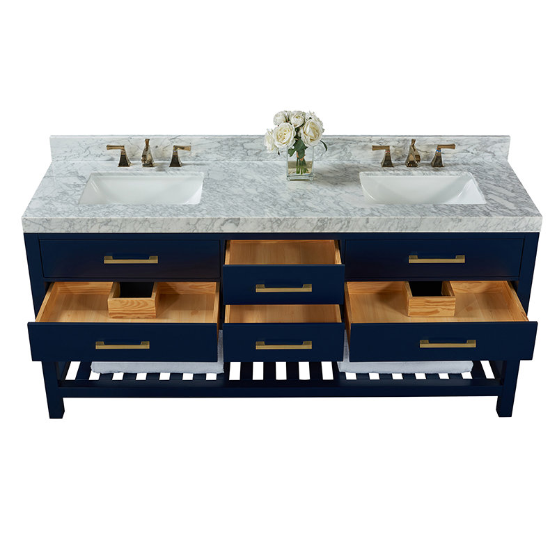 Elizabeth 72'' W Double Vanity, Heritage Blue | Brushed Gold