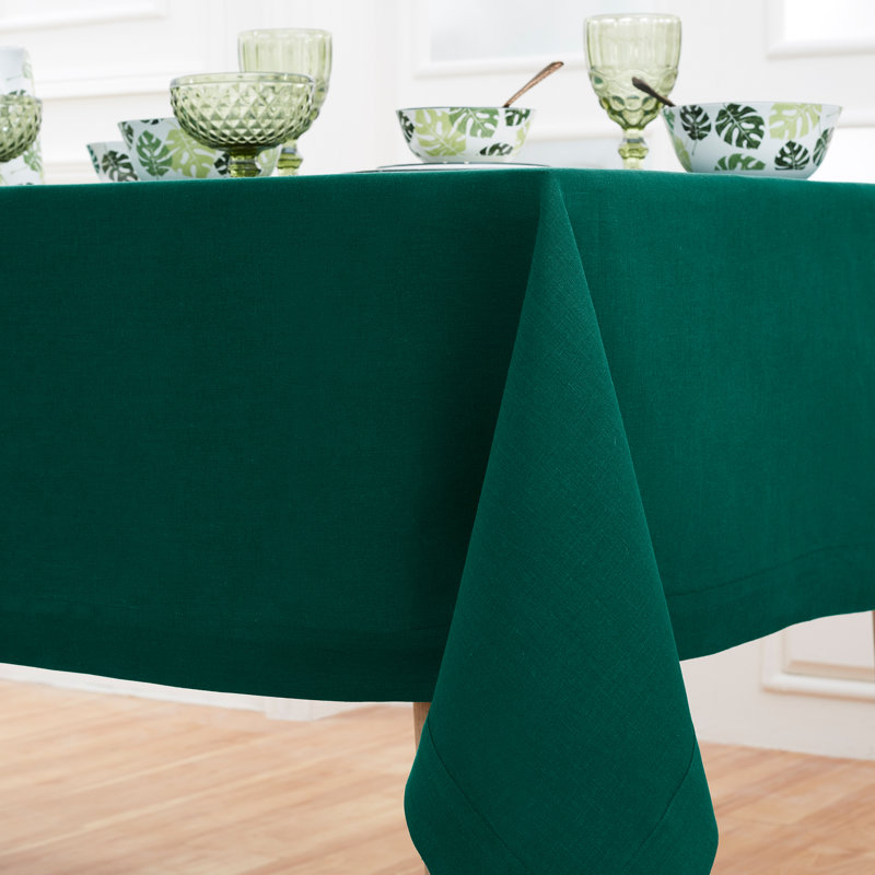 100% Pure Linen Tablecloth - Fete, Rainforest, 90" L x 60" W