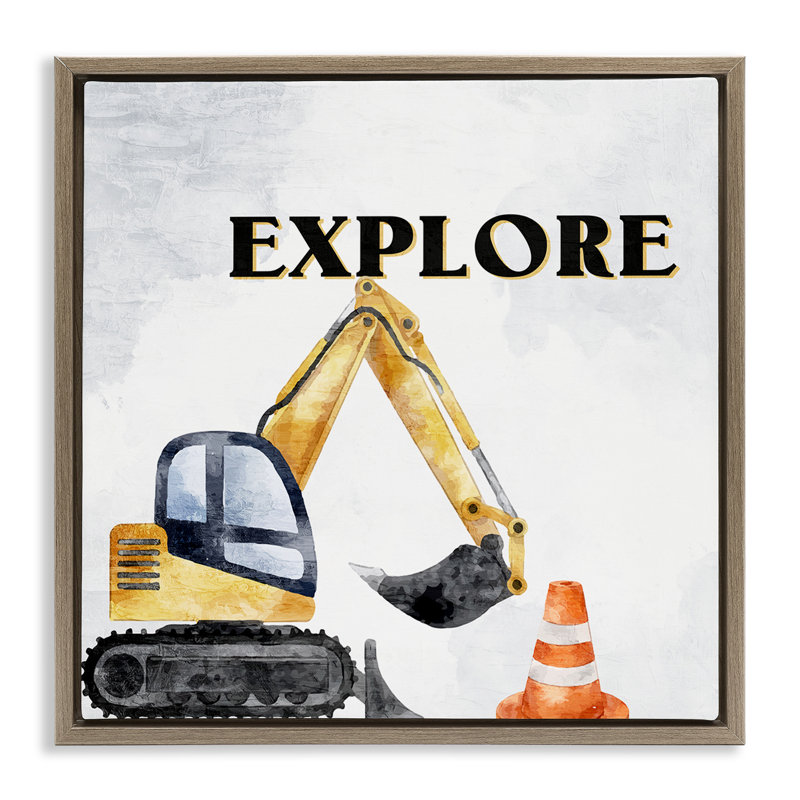  «Explore Construction Construction Canvas» par Kim Allen, H 25 po x l 25 po, Cadre brun