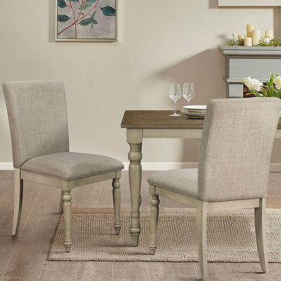 2 Upholstered Dining Chairs With Turned Legs In White Wash Chair Of 2 Classic Decor