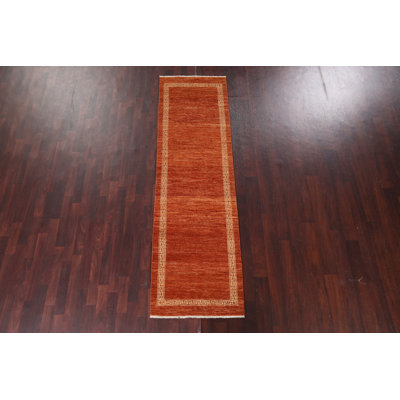 Orange Gabbeh  Wool Runner Rug 3x9