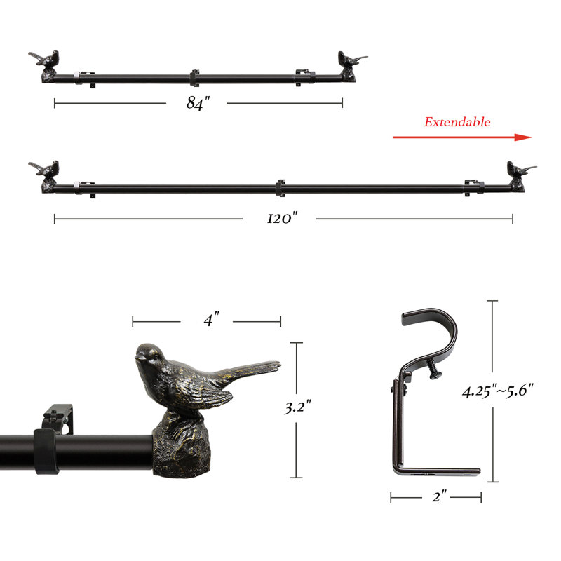 Tringle à rideaux simple réglable 1 po, Bronze huilé, 84" - 120"