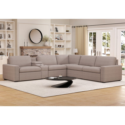 6 Piece Modern Corduroy L Shaped Power Reclining Sectional Couch With Storage & Wireless Charging