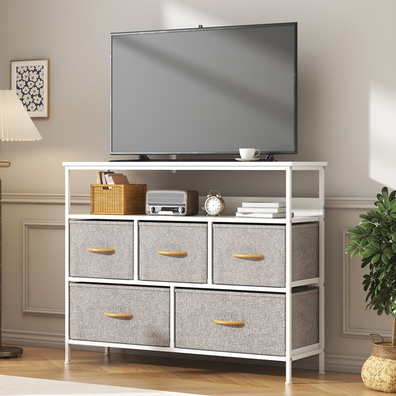 100 cm W Chest of 5 Drawers, Light Grey