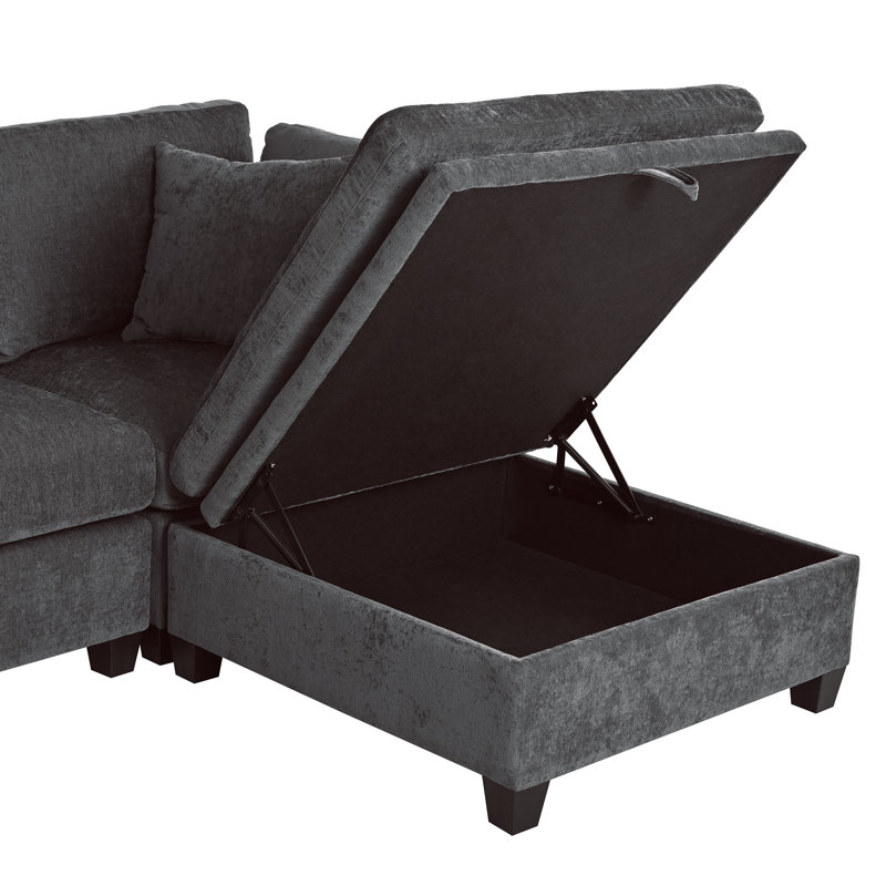  Canapé modulaire rembourré avec repose-pieds de rangement amovible, porte-gobelets dissimulés, canapé modulaire pour le salon, 5 places