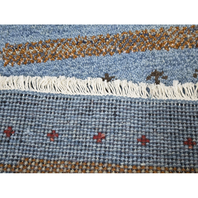 Tapis oriental bleu Indo-Gabbeh 1 pi 4 po x 2 pi 