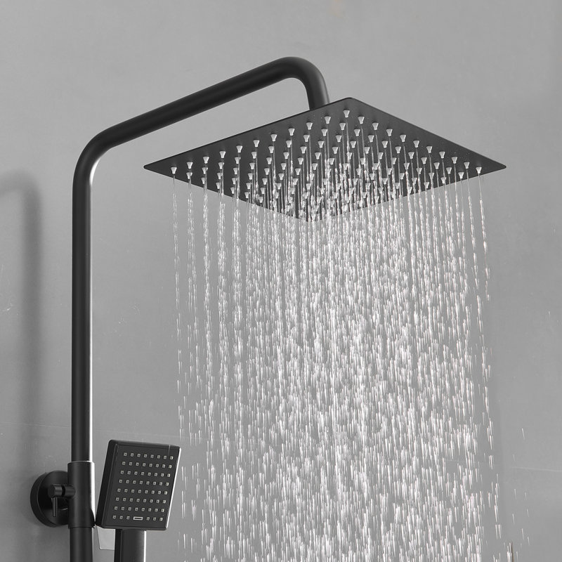  10" Rainfall Shower System with 4-Function Handheld,  Fixed Rail & Adjustable Height, Brass Body High Pressure Shower System