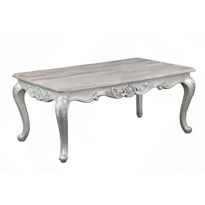 Table basse de style traditionnel en bois avec finition argentée