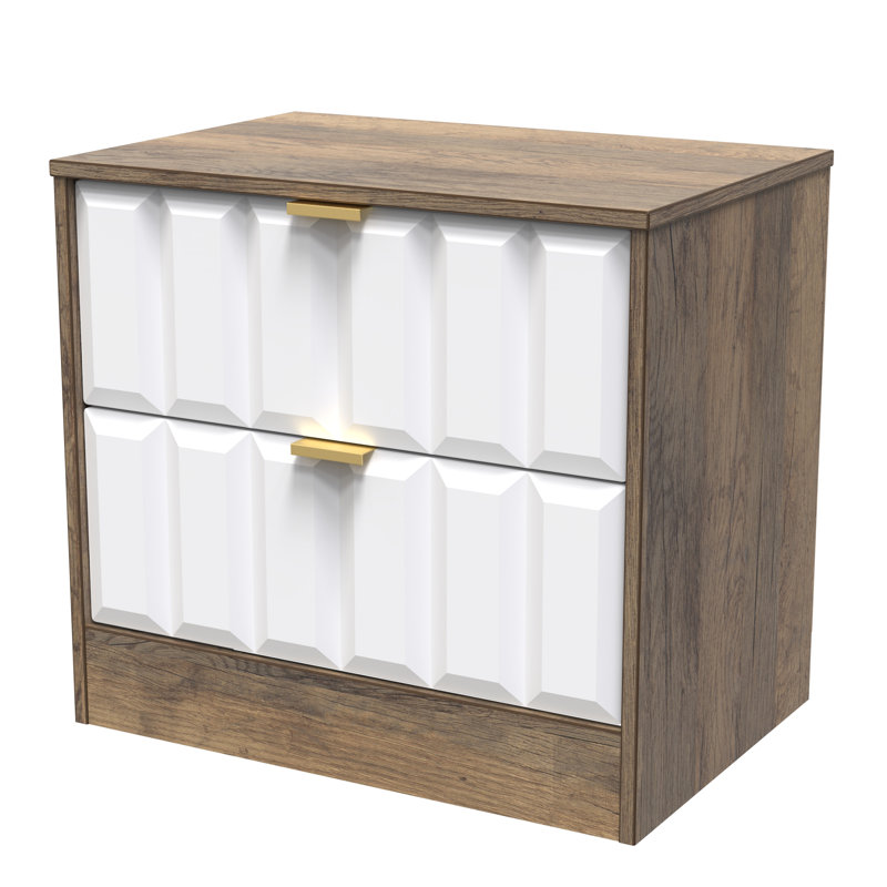 Besian 58cm W Manufactured Wood Bedside Table, White Matt/Vintage Oak