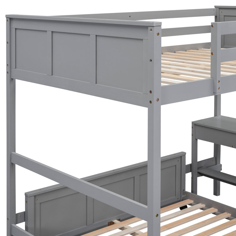 Lit superposé double gris avec bureau - Fabriqué en bois massif pour plus de stabilité. Compartiment de rangement à deux tiroirs.