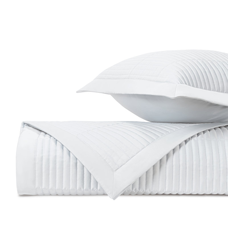 Channel Quilted Sateen Coverlet Set, White, Queen Quilt + 2 Euro Shams