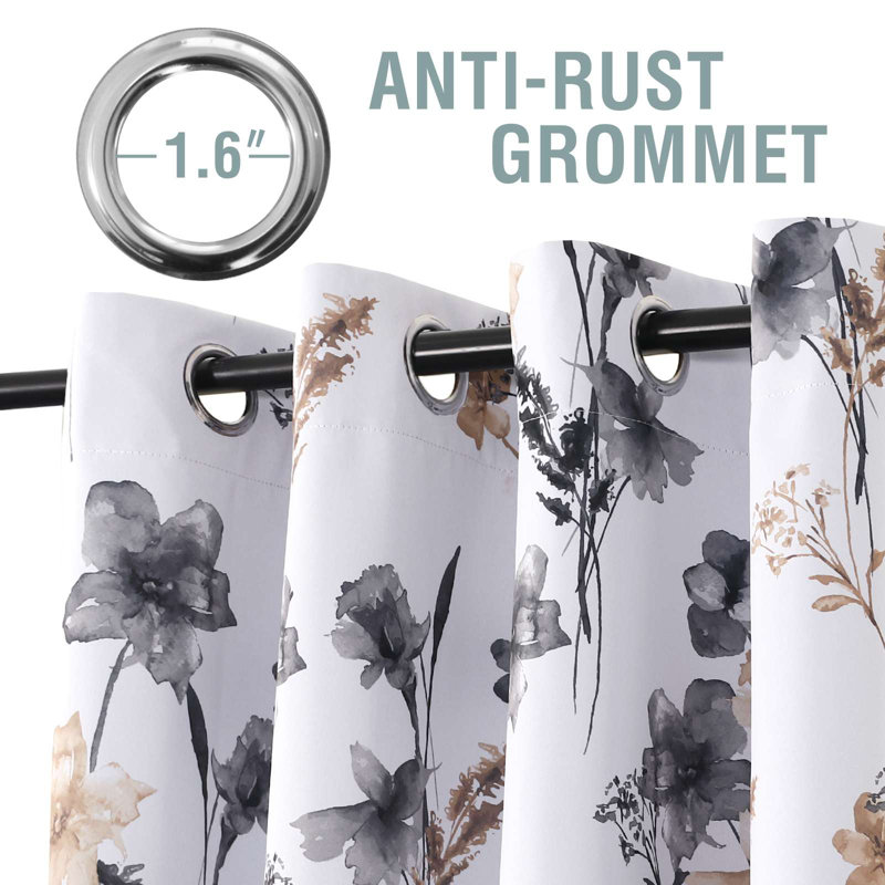 Rideau 100% occultant à motif floral Peshy, Gris/taupe, L 84 po x l 52 po