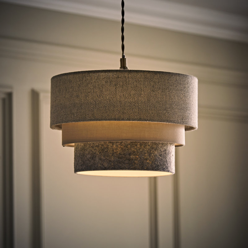 Aztec Drum Pendant Shade, Grey/Taupe, 24" H x 30" W x 30" D
