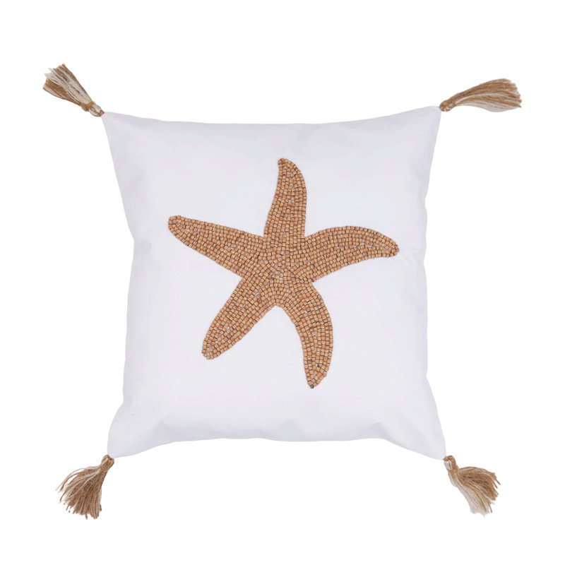 Seastar Handmade Wood Beaded Throw Pillow