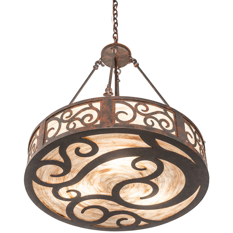 Cajun Spice Brown Drum Pendant with Beige Glass