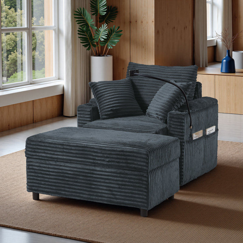 Modern Chaise Lounge Chair Indoor Oversized Chaise Lounge With Cup Holders Reading Chair With Ottoman Oversized Accent Chairs For Living Room