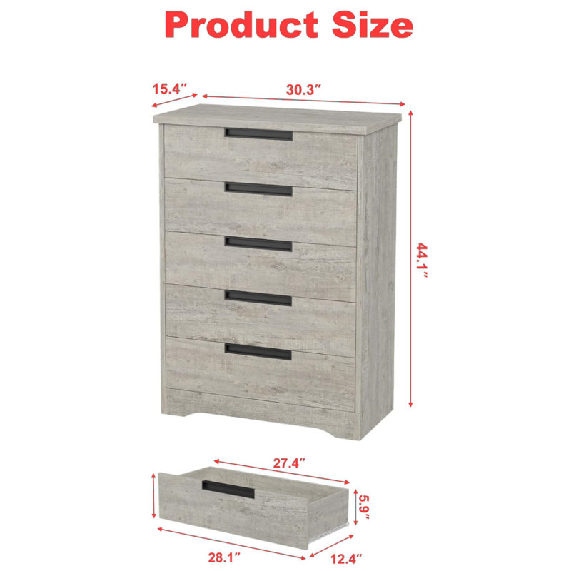 Commode 5 tiroirs , Gris