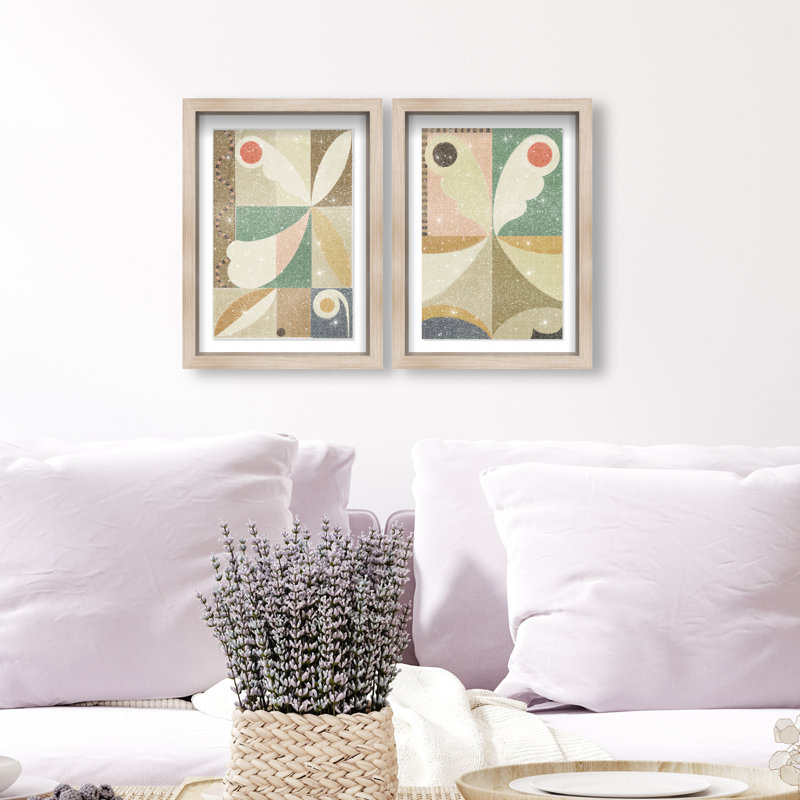 Butterfly Deco Set Shadowbox Abstract Print by Oliver Gal, Black Frame, 10 x 15, 33"H x 23"W, Natural Oak Shadowbox