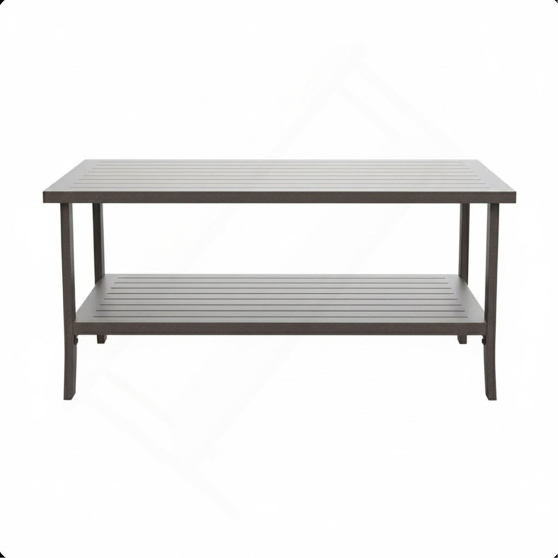 37" X 21 Brown ” Rectangular Metal Outdoor Coffee Table, 2-Tier All-Weather Patio Coffee Table