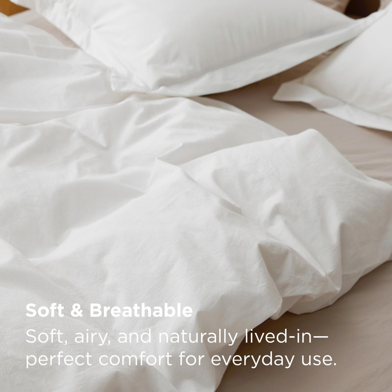 Bedsure 100% Washed Cotton Duvet Cover Set, Queen Duvet Cover + 2 Shams(20"*26"), Oatmeal