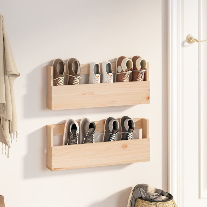 Bowmin Wall-mounted Shoe Racks Shoe Storage Shoe Shelf 2 pcs Solid Wood Pine, Brown