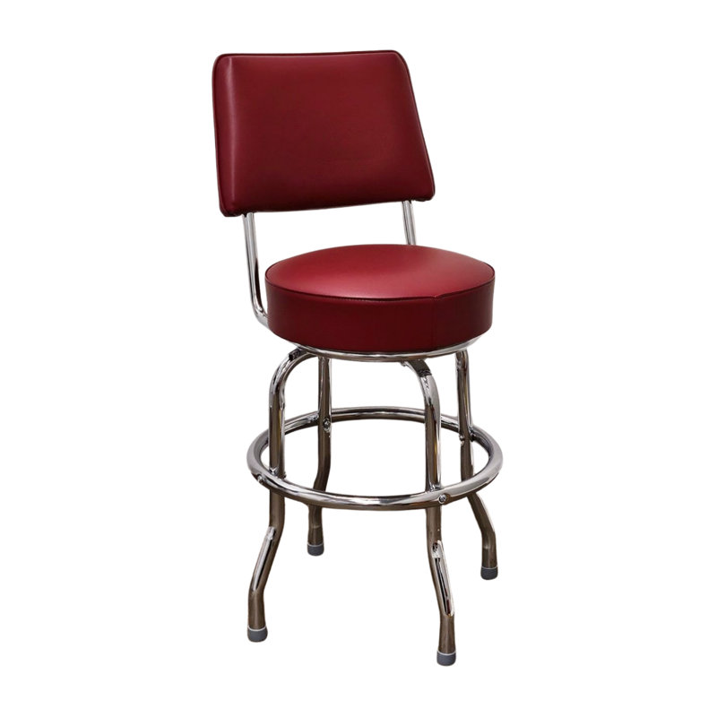 Retro Home Single Ring Upholstered Swivel Bar & Counter Stool with Back, Counter Stool (24" Seat Height), Wine
