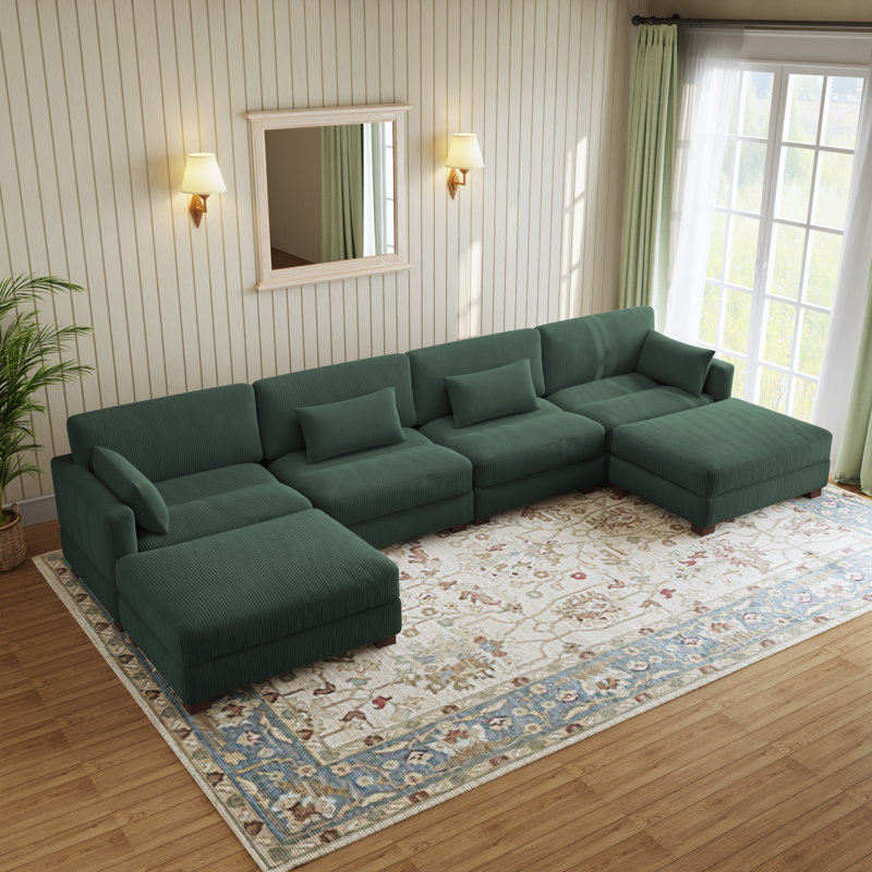 Canapé modulaire en velours côtelé Maelina , H 30,7 po x l 161,4 po x P 68,1 po, Velours côtelé vert forêt